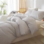 Cannon Double 4 Pieces Duvet Cover Set Striped Textured Breathable and Soft Bedding Cover Set with Duvet Cover Fitted Sheet and Pillow Cases Gray