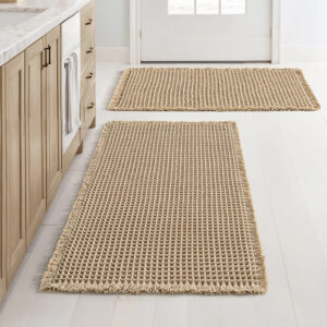95 CM X 65 CM Cotton Waffle Dry Bathroom Rug Non Slip Kitchen Mat with Tassels Super Absorbent Ultra Soft Boho Decor Floor Mats Machine Washable