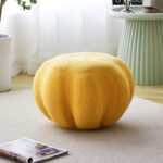 48 CM Fluffy Fabric Footstool Comfy Sofa Footrest and Seating Pouffe Under Desk and Makeup Chair Footstools for Living Room Bedroom and Balcony Yellow - Image 2