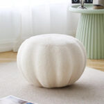 48 CM Fluffy Fabric Footstool Comfy Sofa Footrest and Seating Pouffe Under Desk and Makeup Chair Footstools for Living Room Bedroom and Balcony White