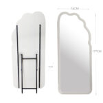 177 CM Full Length Mirror with Stand Irregular Wavy Mirrors Suede Wrapped Wooden Frame Standing Floor Mirror Hanging or Leaning Against Wall White - Image 3