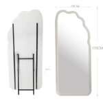 170 CM Full Length Mirror with Stand Irregular Wavy Mirrors Suede Wrapped Wooden Frame Standing Floor Mirror Hanging or Leaning Against Wall White - Image 3