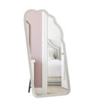 170 CM Full Length Mirror with Stand Irregular Wavy Mirrors Suede Wrapped Wooden Frame Standing Floor Mirror Hanging or Leaning Against Wall White
