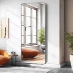 179 CM Full Length Mirror with Stand Rectangular Mirrors with Aluminum Frame Rounded Corner Standing Floor Mirror Hanging or Leaning Against Wall White - Image 2
