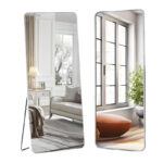 179 CM Full Length Mirror with Stand Rectangular Mirrors with Aluminum Frame Rounded Corner Standing Floor Mirror Hanging or Leaning Against Wall White
