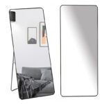179 CM Full Length Mirror with Stand Rectangular Mirrors with Aluminum Frame Rounded Corner Standing Floor Mirror Hanging or Leaning Against Wall Black