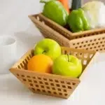 20 CM Hollow Bamboo Organizers Bowl Wooden Tray for Kitchen Use Multipurpose Storage Basket for Fruits Vegetables and Bread 1 Piece Beige - Image 2