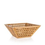 20 CM Hollow Bamboo Organizers Bowl Wooden Tray for Kitchen Use Multipurpose Storage Basket for Fruits Vegetables and Bread 1 Piece Beige