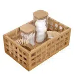 34 CM Hollow Bamboo Organizers Basket Wooden Tray for Kitchen Use Multipurpose Storage Baskets for Kitchen and Bathroom 1 Piece Beige