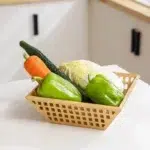 25 CM Hollow Bamboo Organizers Bowl Wooden Tray for Kitchen Use Multipurpose Storage Basket for Fruits Vegetables and Bread 1 Piece Beige - Image 2