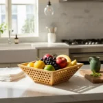 30 CM Hollow Bamboo Organizers Bowl Wooden Tray for Kitchen Use Multipurpose Storage Basket for Fruits Vegetables and Bread 1 Piece Beige - Image 2