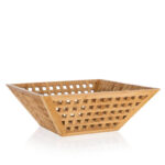 25 CM Hollow Bamboo Organizers Bowl Wooden Tray for Kitchen Use Multipurpose Storage Basket for Fruits Vegetables and Bread 1 Piece Beige