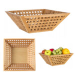 30 CM Hollow Bamboo Organizers Bowl Wooden Tray for Kitchen Use Multipurpose Storage Basket for Fruits Vegetables and Bread 1 Piece Beige