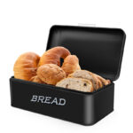 40 CM Metal Bread Box with Lid Large Capacity Bread Bin Space Saving Bread Keeper Holder Kitchen Storage Container for Bread and Cake Black