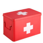 32 CM Metal Medicine Storage Box with Lid and Removable Tray Divided First Aid Kit Box Organizer Portable Space Saving Medicine Can Emergency Tool Red