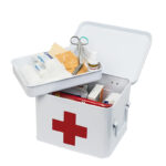 22 CM Metal Medicine Storage Box with Lid and Removable Tray Divided First Aid Kit Box Organizer Portable Space Saving Medicine Can Emergency Tool White