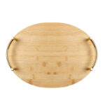 38 CM Oval Bamboo Tray with Metal Gold Handles Multipurpose Serving Trays for Food Drinks Snacks and Appetizers 1 Piece Beige - Image 2