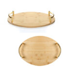 33 CM Oval Bamboo Tray with Metal Gold Handles Multipurpose Serving Trays for Food Drinks Snacks and Appetizers 1 Piece Beige