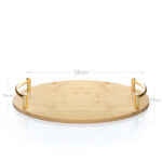 38 CM Oval Bamboo Tray with Metal Gold Handles Multipurpose Serving Trays for Food Drinks Snacks and Appetizers 1 Piece Beige - Image 3