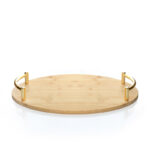 38 CM Oval Bamboo Tray with Metal Gold Handles Multipurpose Serving Trays for Food Drinks Snacks and Appetizers 1 Piece Beige