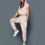 Women's Two Pieces Short Sleeve Crop Top and Pants Cotton Pajamas Set Pink