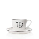 200 ML Porcelain Mug with Text Design Tea and Saucer Glazed Black Rim Mugs for Tea Coffee and Hot Chocolate Microwave and Dishwasher Safe 1 Piece