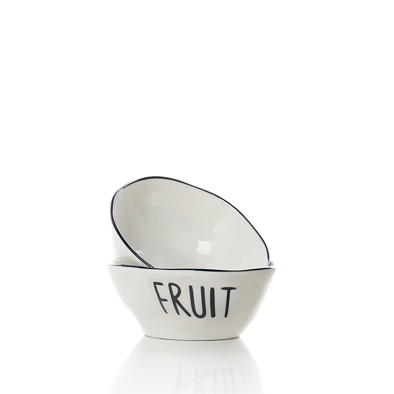 Porcelain Stackable Bowl with Text Design Fruit Glazed Black Rim Bowls Tableware Kitchen Bowls Microwave and Dishwasher Safe 1 Piece (2) 12 CM Porcelain Stackable Bowl with Text Design Fruit Glazed Black Rim Bowls Tableware Kitchen Serving Bowls Microwave and Dishwasher Safe 1 Piece - Image 1