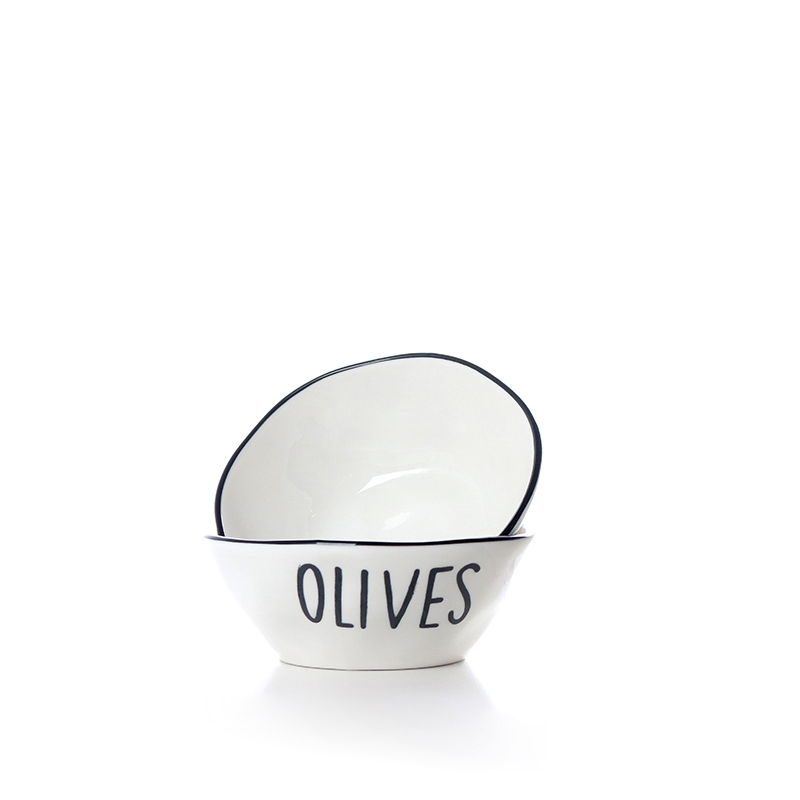 Porcelain Stackable Bowl with Text Design Olives Glazed Black Rim Bowls Tableware Kitchen Bowls Microwave and Dishwasher Safe 1 Piece (2) 12 CM Porcelain Stackable Bowl with Text Design Olives Glazed Black Rim Bowls Tableware Kitchen Serving Bowls Microwave and Dishwasher Safe 1 Piece - Image 1