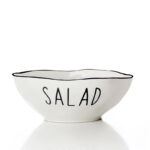 21 CM Porcelain Stackable Bowl with Text Design Salad Glazed Black Rim Bowls Tableware Kitchen Serving Bowls Microwave and Dishwasher Safe 1 Piece
