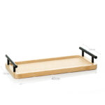 40 CM Rectangle Bamboo Tray with Metal Black Handles Multipurpose Serving Trays for Food Drinks Snacks and Appetizers 1 Piece Beige - Image 3