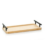 40 CM Rectangle Bamboo Tray with Metal Black Handles Multipurpose Serving Trays for Food Drinks Snacks and Appetizers 1 Piece Beige