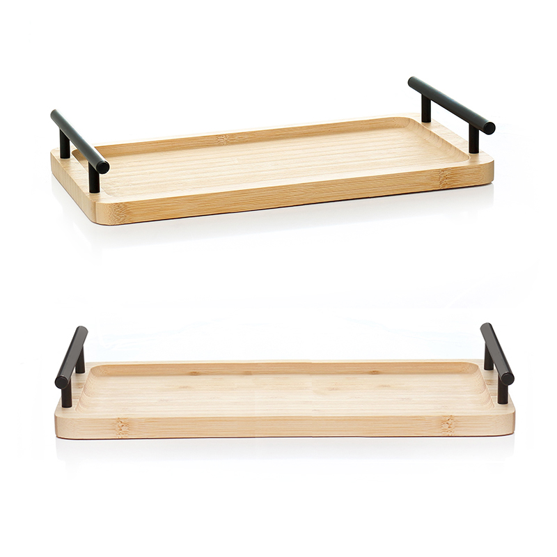 Rectangle Bamboo Tray with Metal Black Handles Multipurpose Serving Trays for Food Drinks Snacks and Appetizers 1 Piece Beige (12) 33 CM Rectangle Bamboo Tray with Metal Black Handles Multipurpose Serving Trays for Food Drinks Snacks and Appetizers 1 Piece Beige - Image 1