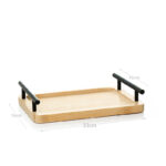 33 CM Rectangle Bamboo Tray with Metal Black Handles Multipurpose Serving Trays for Food Drinks Snacks and Appetizers 1 Piece Beige - Image 3