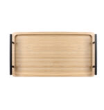 40 CM Rectangle Bamboo Tray with Metal Black Handles Multipurpose Serving Trays for Food Drinks Snacks and Appetizers 1 Piece Beige - Image 4