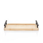 33 CM Rectangle Bamboo Tray with Metal Black Handles Multipurpose Serving Trays for Food Drinks Snacks and Appetizers 1 Piece Beige - Image 4