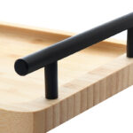 28 CM Rectangle Bamboo Tray with Metal Black Handles Multipurpose Serving Trays for Food Drinks Snacks and Appetizers 1 Piece Beige - Image 2