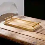 44 CM Rectangle Bamboo Tray with Metal Gold Handles Multipurpose Serving Trays for Food Drinks Snacks and Appetizers 1 Piece Beige - Image 2