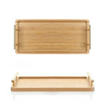 44 CM Rectangle Bamboo Tray with Metal Gold Handles Multipurpose Serving Trays for Food Drinks Snacks and Appetizers 1 Piece Beige