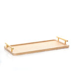 50 CM Rectangle Bamboo Tray with Metal Gold Handles Multipurpose Serving Trays for Food Drinks Snacks and Appetizers 1 Piece Beige