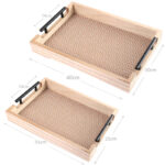 Set of 2 Rectangular Wooden Trays with Black Metal Handles Multipurpose Serving Trays for Food Drinks Snacks and Appetizers Beige - Image 3
