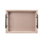 Set of 2 Rectangular Wooden Trays with Black Metal Handles Multipurpose Serving Trays for Food Drinks Snacks and Appetizers Beige - Image 2