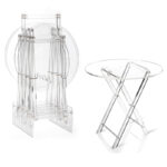 Set of 4 Premium Acrylic Folding Coffee Table with Stand Round Side Tray Tables Foldable Transparent End Tables for Living Room and Bedroom