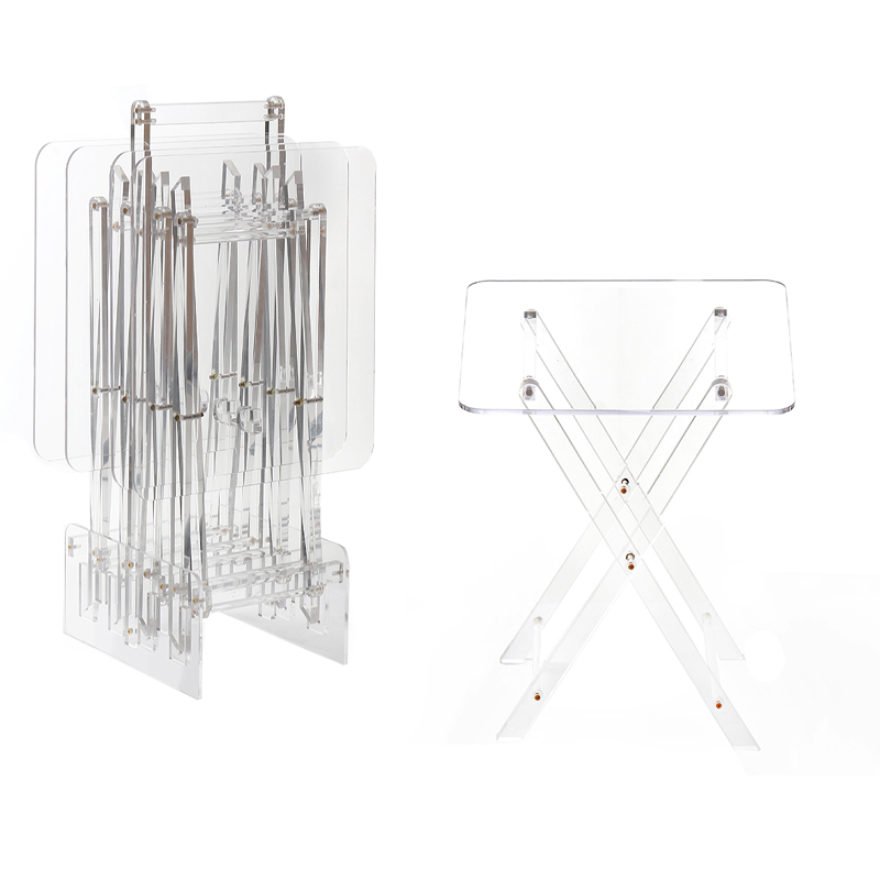 Set of 4 Premium Acrylic Folding Coffee Table with Stand Square Side Tray Tables Foldable Transparent End Tables for Living Room and Bedroom (8) Set of 4 Premium Acrylic Folding Coffee Table with Stand Square Side Tray Tables Foldable Transparent End Tables for Living Room and Bedroom - Image 1