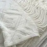 127 CM X 172 CM Knitted Throw Blanket with Tassels Diamond Pattern Soft Warm Breathable for Bedspread Couch and Sofa 1 Piece White - Image 2
