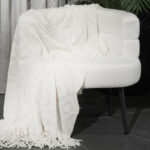 127 CM X 172 CM Knitted Throw Blanket with Tassels Diamond Pattern Soft Warm Breathable for Bedspread Couch and Sofa 1 Piece White - Image 4