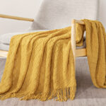127 CM X 172 CM Knitted Throw Blanket with Tassels Diamond Pattern Soft Warm Breathable for Bedspread Couch and Sofa 1 Piece Yellow