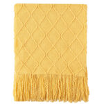 127 CM X 172 CM Knitted Throw Blanket with Tassels Diamond Pattern Soft Warm Breathable for Bedspread Couch and Sofa 1 Piece Yellow - Image 3