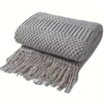 127 CM X 172 CM Knitted Throw Blanket with Tassels Soft Warm Breathable for Bedspread Couch and Sofa 1 Piece Gray - Image 3
