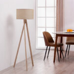 137 CM Natural Wood Floor Lamp with Linen Shade Standing Floor Lamp Warm Night Lamps with Switch and Bulb for Living Room and Bedroom Beige1 Piece - Image 2