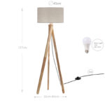 137 CM Natural Wood Floor Lamp with Linen Shade Standing Floor Lamp Warm Night Lamps with Switch and Bulb for Living Room and Bedroom Beige1 Piece - Image 3